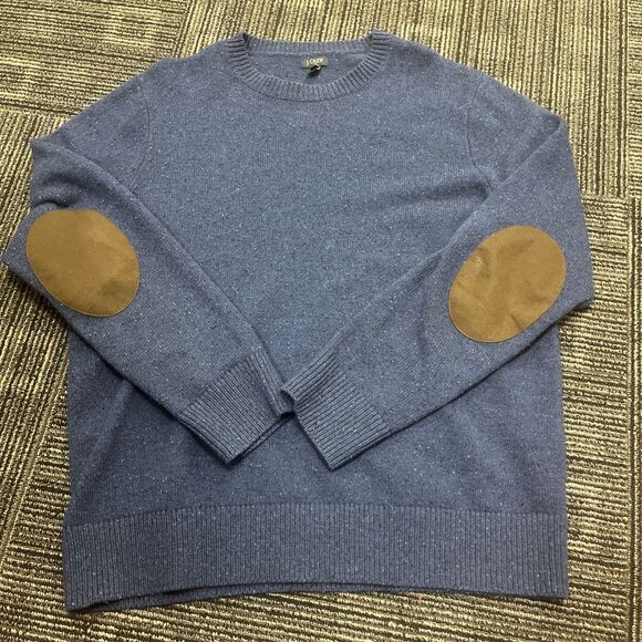 J CREW Men's Lambswool Crewneck Sweater Leather Faux Elbow Patches Size Large - Picture 2 of 8